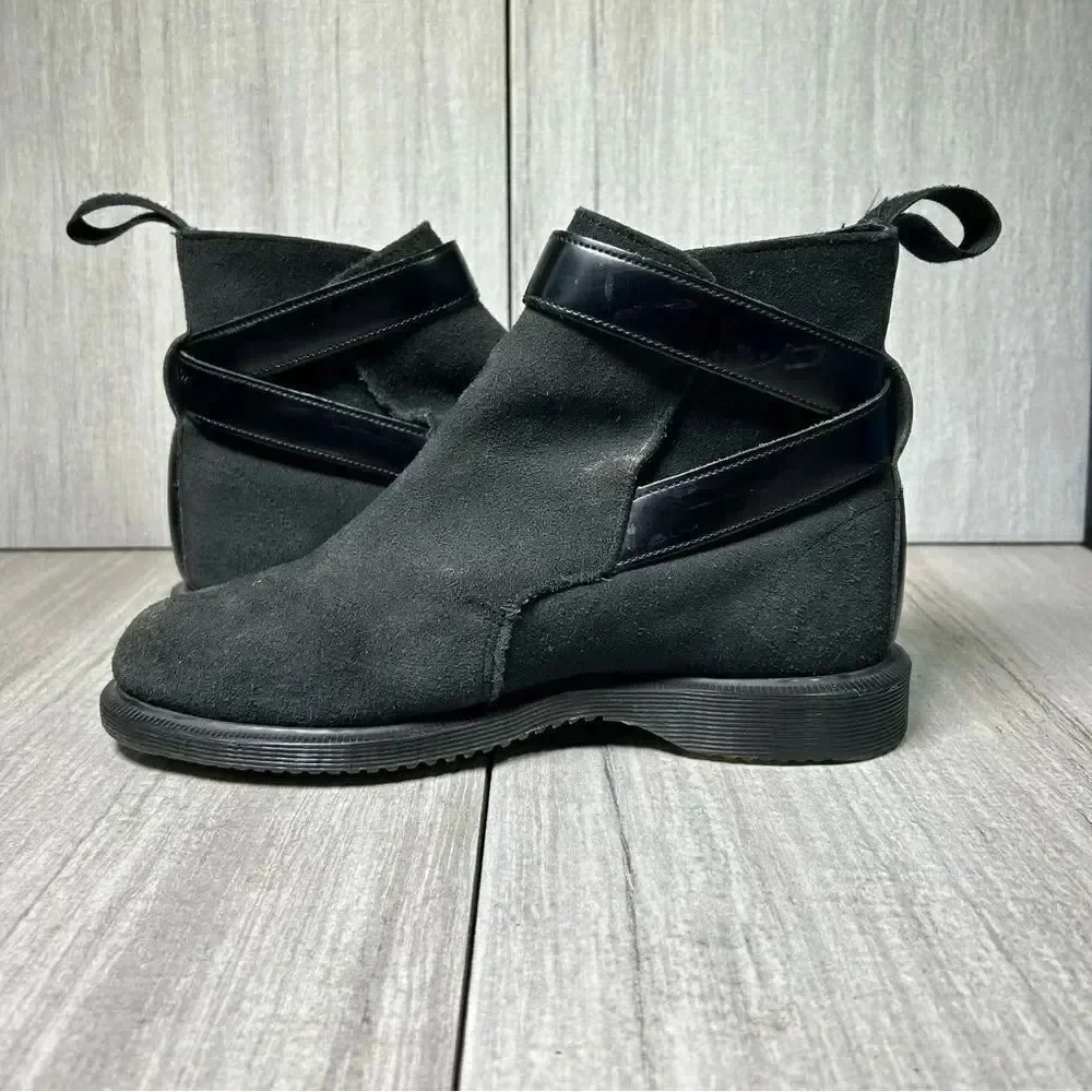 RARE Dr. Martens Docs Teresa Black Suede Leather Buckle Boots Women’s Size 6 - Picture 2 of 10